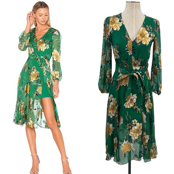 Alice + Olivia Dresses & Skirts - Alice + Olivia Coco Dress Floral Print Long Sleeve Silk Green Size‎ US 2